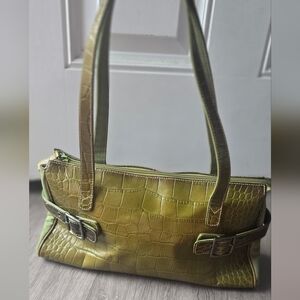 Franco Sarto Green Croc Embossed Shoulder Bag Side Buckle Y2K Vintage